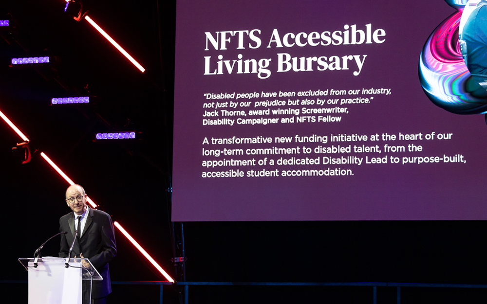 Jack Thorne talking about the NFTS Accessible Living Bursary on stage