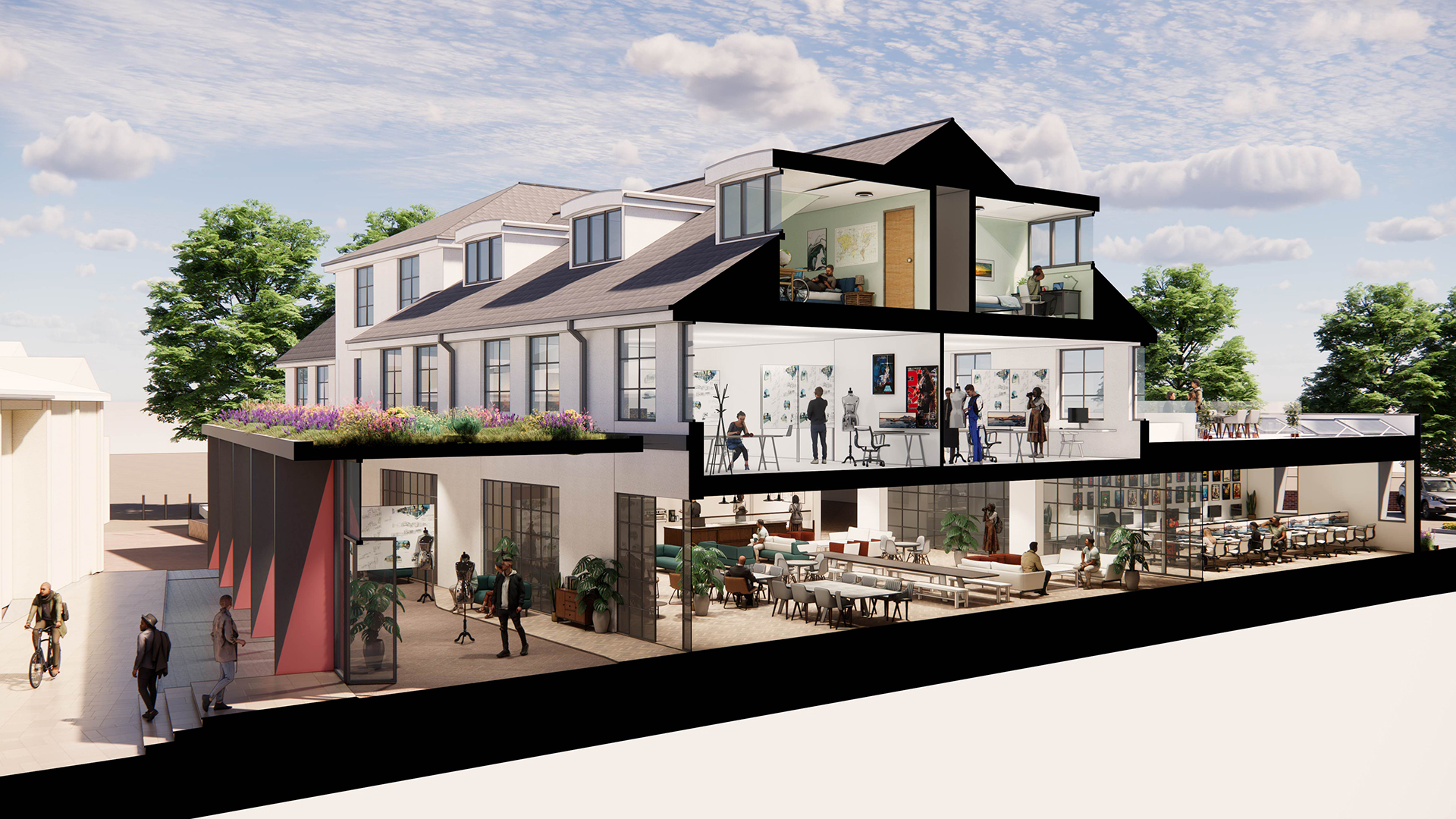 Cut through rendered perspective of building