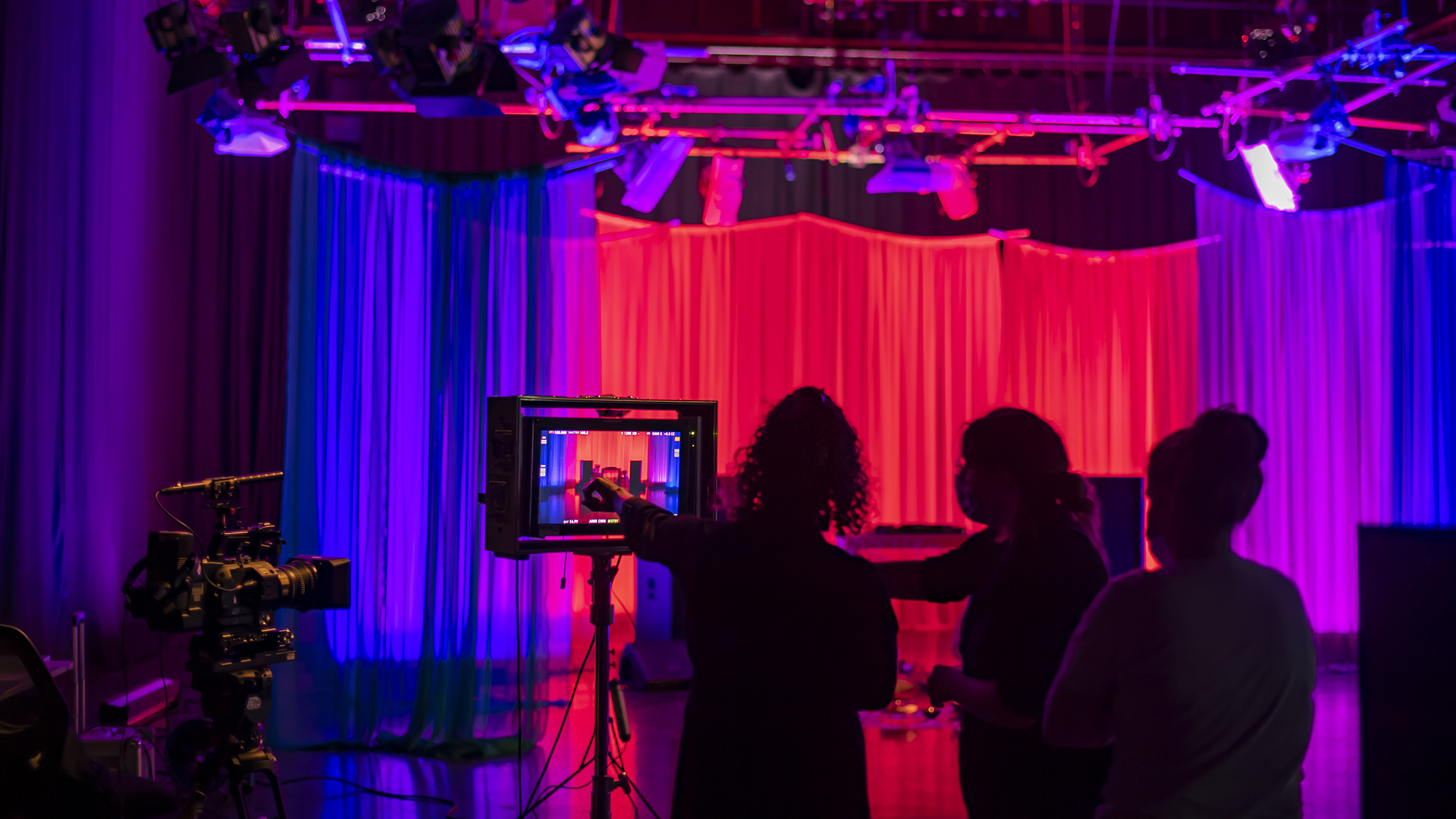 Students working on set