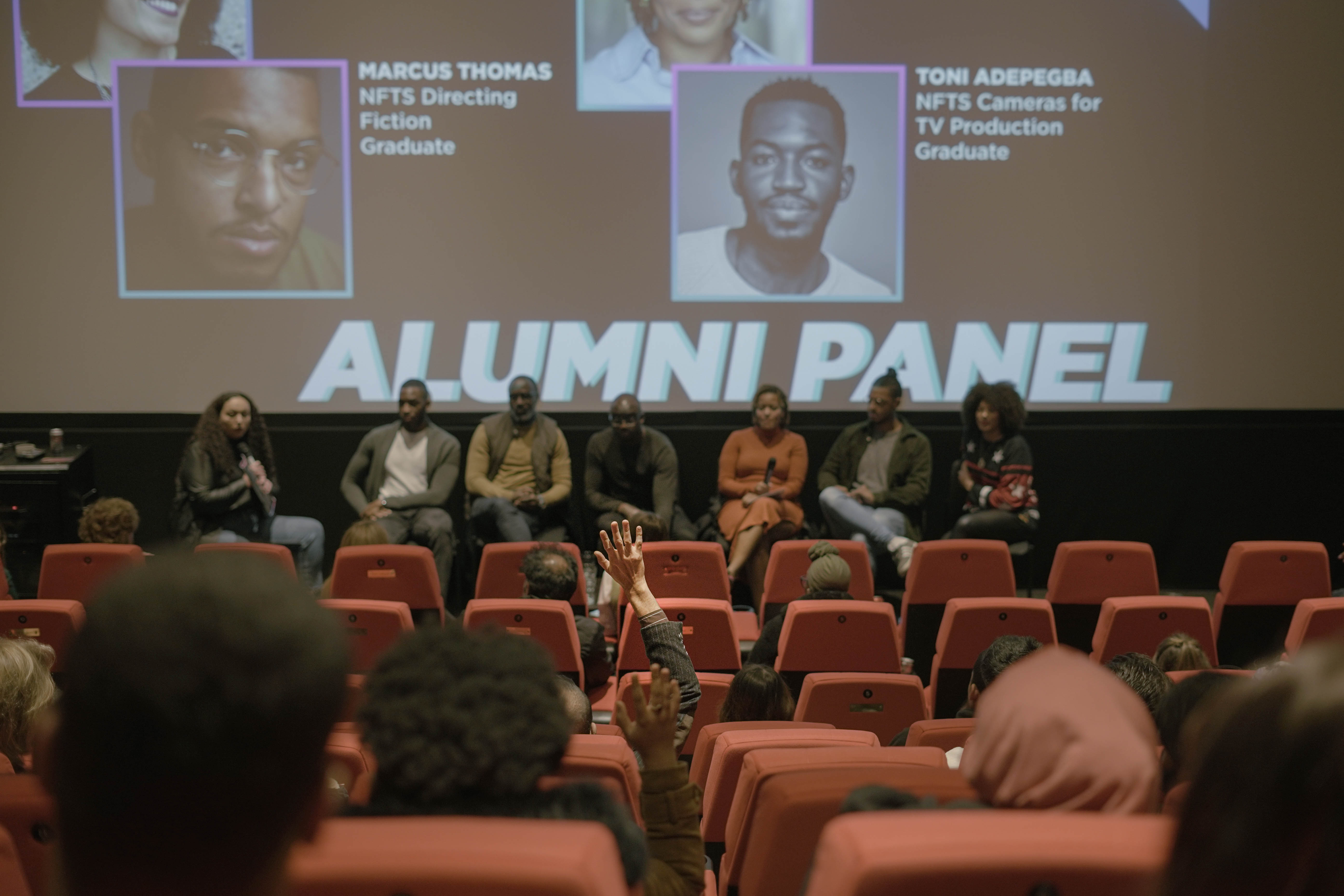 cinema talk with person hand up