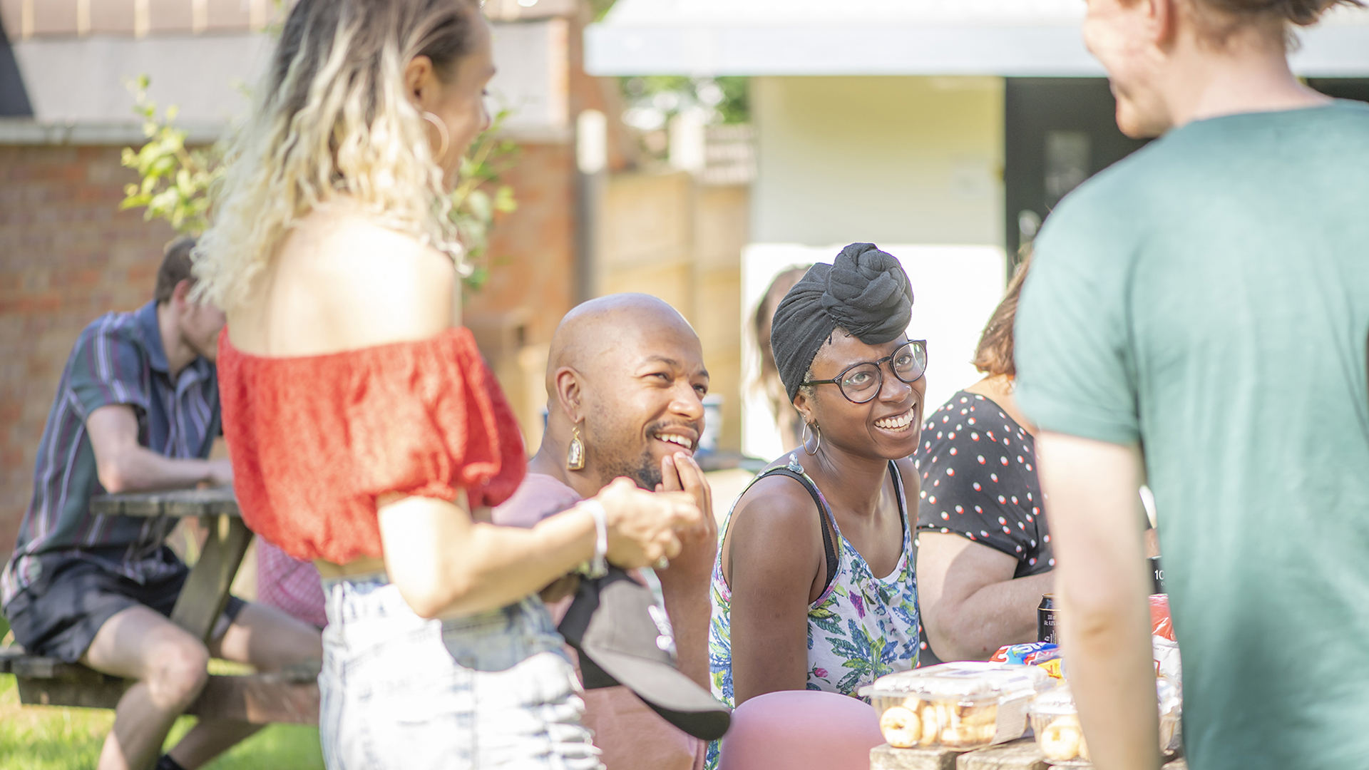 Students chatting outside NFTS