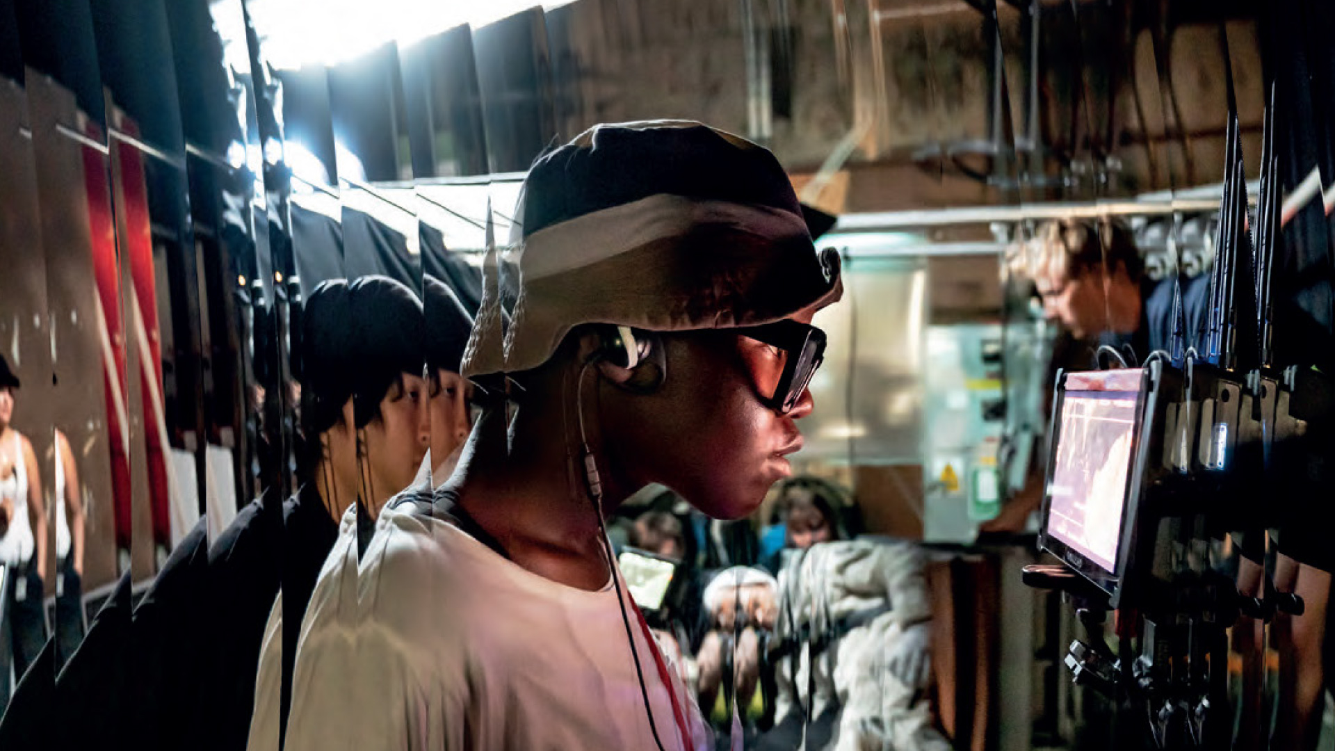 Crew member looking at camera